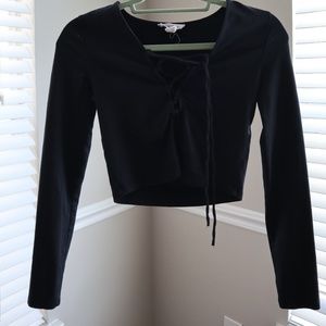 Black lace up crop top